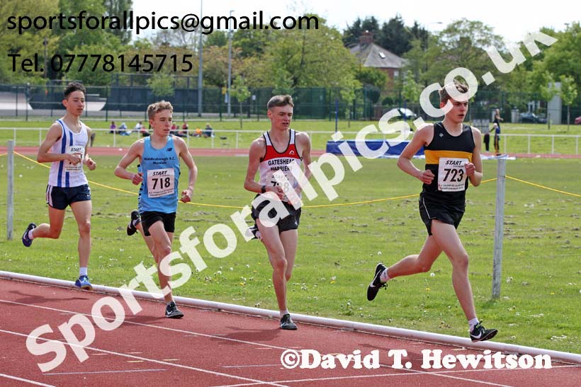 Mens under-17s 3000 metres 2019 North Eastern Track and Field Champs., Middlesbrough. Photo:  David T. Hewitson/Sports for All Pics